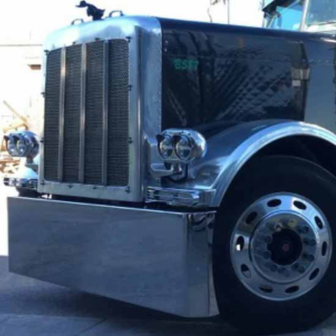 Stainless steel custom semi truck bumper with aerodynamic design and integrated LED lighting