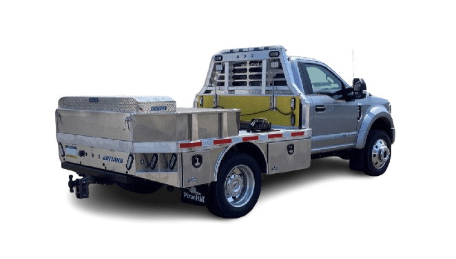 Custom aluminum service truck body with specialized compartments